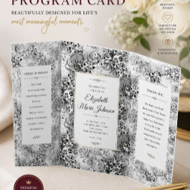 Elegant zwart bloemend huwelijksprogramma drieluik programma