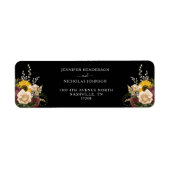 Elegant zwart bloemendesign bruiloft retouradres etiket (Voorkant)
