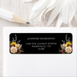 Elegant Zwart Bloemendesign Huwelijk Retouradres Etiket