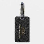 Elegant zwart bloemengoud monogram bagagelabel (Achterkant verticaal)