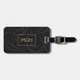 Elegant zwart bloemengoud monogram bagagelabel