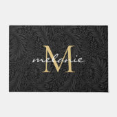 Elegant zwart bloemengoud monogram deurmat (Voorkant)