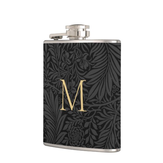 Elegant  zwart bloemengoud monogram heupfles (Links)