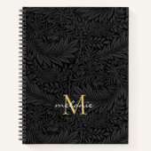Elegant zwart bloemengoud monogram notitieboek (Voorkant)