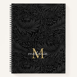 Elegant zwart bloemengoud monogram notitieboek