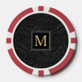 Elegant  zwart bloemengoud monogram poker chips (Voorkant)