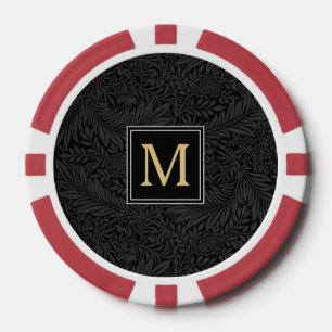 Elegant  zwart bloemengoud monogram poker chips