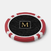 Elegant zwart bloemengoud monogram poker chips (Enkel)