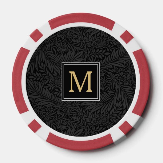 Elegant  zwart bloemengoud monogram poker chips (Achterkant)