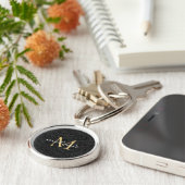 Elegant zwart bloemengoud monogram sleutelhanger (Zijkant)