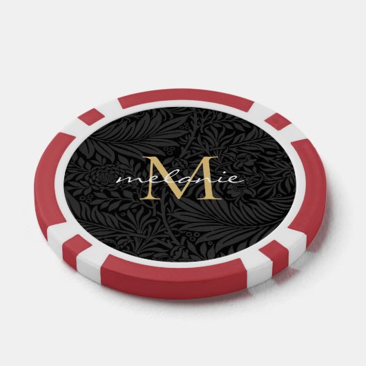 Elegant  zwart bloemengoud script monogram poker chips (Enkel)