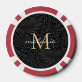 Elegant  zwart bloemengoud script monogram poker chips (Achterkant)