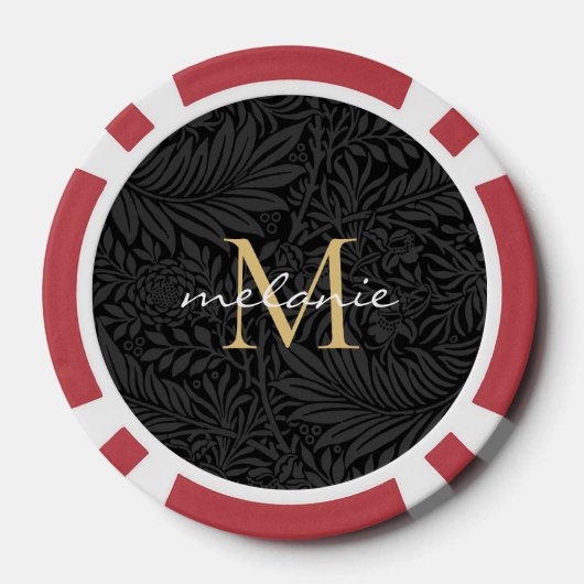 Elegant  zwart bloemengoud script monogram poker chips (Achterkant)