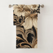 Elegant  zwart bloemenpatroon bad handdoek (Insitu)