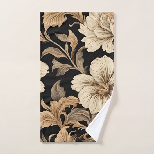 Elegant zwart bloemenpatroon bad handdoek (Handdoek)