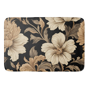 Elegant  zwart bloemenpatroon badmat