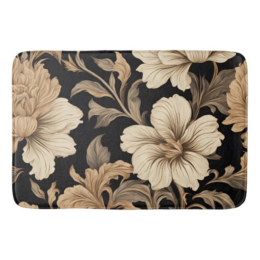 Elegant zwart bloemenpatroon badmat (Voorkant)
