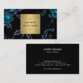Elegant zwart bloemenpatroon met gouden naam Logo Visitekaartje (Voorkant / Achterkant)