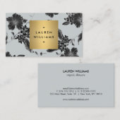 Elegant zwart bloemenpatroon op leisteen grijs visitekaartje (Voorkant / Achterkant)