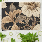 Elegant zwart bloemenpatroon theedoek (Gevouwen)