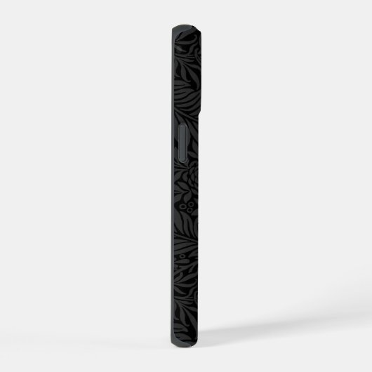 Elegant zwart bloemenscript monogram iPhone 15 case (Rechterkant)