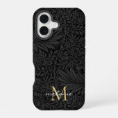 Elegant zwart bloemenscript monogram iPhone 16 hoesje (Achterkant)