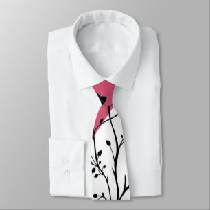Elegant zwart bloemensilhouet op roze en wit stropdas