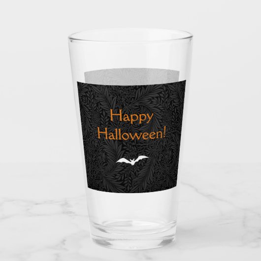 Elegant zwart bloemig botanisch gelukkig halloween glas (Voorkant)