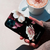 Elegant zwart bloemig botanisch monogram Case-Mate iPhone case