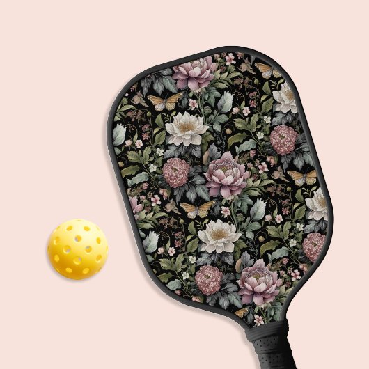 Elegant  zwart bloemig pickleball paddle