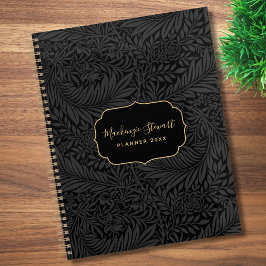Elegant zwart bloemmotief 2026 planner