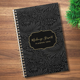 Elegant zwart bloemmotief 2026 planner