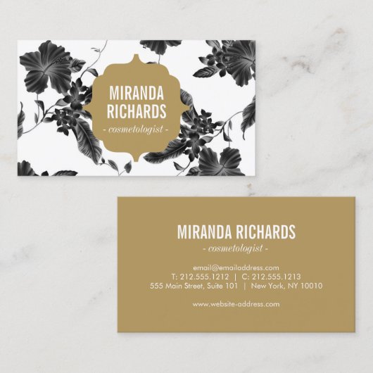 Elegant zwart bloemmotief Beauty II Visitekaartje (Voorkant / Achterkant)