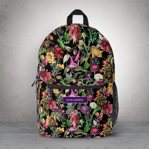 Elegant zwart bloemmotief bloemen bladeren ontwerp bedrukte rugzak