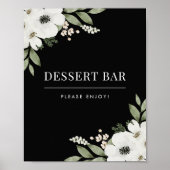 Elegant zwart bloemmotief botanisch dessertbar bor poster (Voorkant)