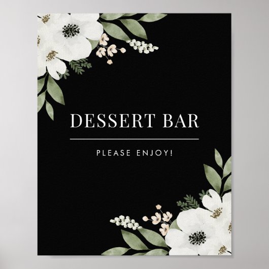 Elegant zwart bloemmotief botanisch dessertbar bor poster (Voorkant)