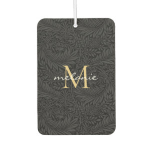 Elegant Zwart Bloemmotief Goud Schrift Monogram Luchtverfrisser