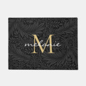Elegant Zwart Bloemmotief Gouden Monogram Deurmat (Voorkant)