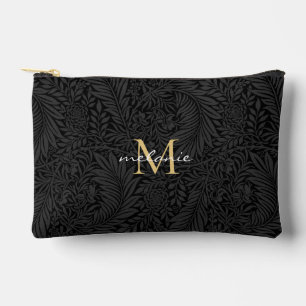 Elegant Zwart Bloemmotief Gouden Monogram Etui