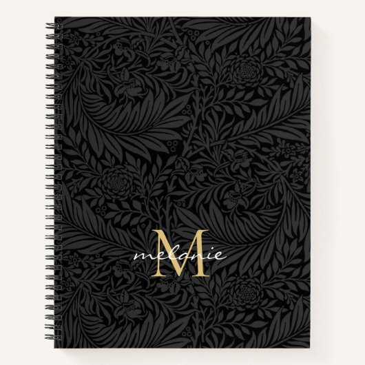 Elegant Zwart Bloemmotief Gouden Monogram Notitieboek (Voorkant)