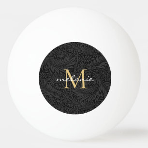 Elegant Zwart Bloemmotief Gouden Script Monogram Pingpongbal