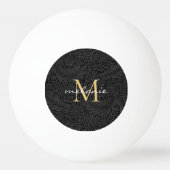 Elegant Zwart Bloemmotief Gouden Script Monogram Pingpongbal (Achterkant)