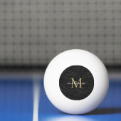 Elegant Zwart Bloemmotief Gouden Script Monogram Pingpongbal (Net)