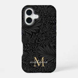 Elegant zwart bloemmotief in schrifttype monogram iPhone 16 hoesje