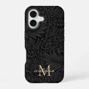 Elegant zwart bloemmotief in schrifttype monogram iPhone 16 hoesje