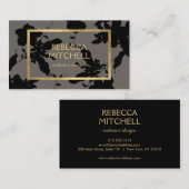 Elegant zwart bloemmotief met gouden accenten visitekaartje (Voorkant / Achterkant)