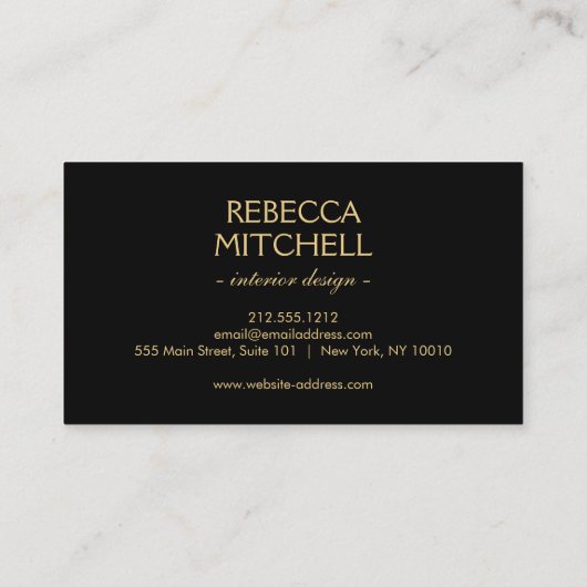 Elegant zwart bloemmotief met gouden accenten visitekaartje (Achterkant)