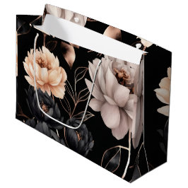 Elegant zwart bloemmotief met gouden bladeren groot cadeauzakje
