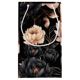 Elegant zwart bloemmotief met gouden bladeren klein cadeauzakje