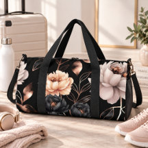 Elegant zwart bloemmotief met gouden bladeren